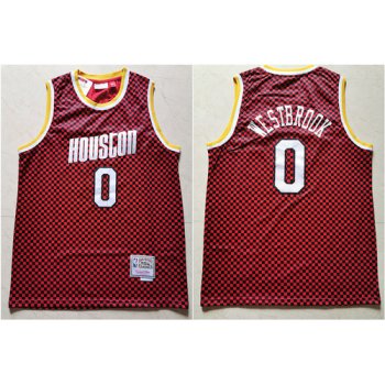 Rockets 0 Russell Westbrook Red Checkerboard Hardwood Classics Jersey