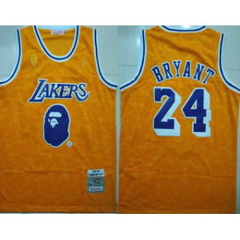 Lakers Bape 24 Kobe Bryant Yellow 1997-98 Hardwood Classics Jersey
