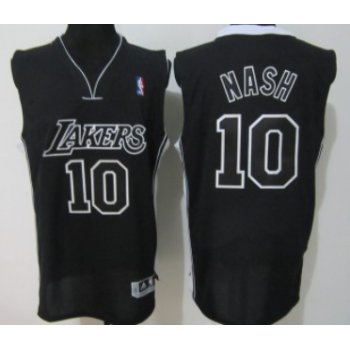 Los Angeles Lakers #10 Steve Nash Black With Black Authentic Jersey