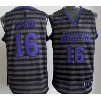 Los Angeles Lakers #16 Paul Gaslo Gray With Black Pinstripe Jersey