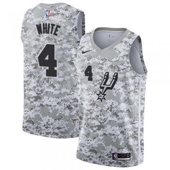 Men's Nike San Antonio Spurs #4 Derrick White White Camo Basketball Swingman Earned Edition Jersey