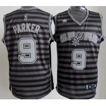 San Antonio Spurs #9 Tony Parker Gray With Black Pinstripe Jersey
