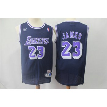 Los Angeles Lakers #23 LeBron James Navy BlueThrowback Stitched NBA Jersey
