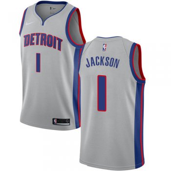 Nike Pistons #1 Reggie Jackson Silver NBA Swingman Statement Edition Jersey