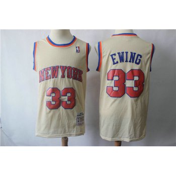 New York Knicks #33 Patrick Ewing Cream Throwback Jersey
