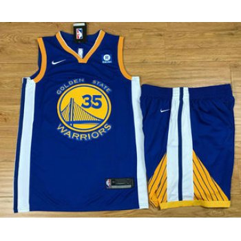 Men's Golden State Warriors #35 Kevin Durant Royal Blue 2017-2018 Nike Swingman Stitched NBA Jersey With Shorts