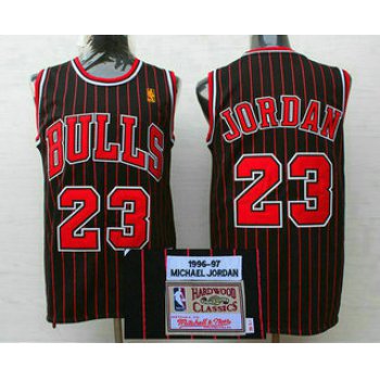 Men's Chicago Bulls #23 Michael Jordan 1996-97 Black Pinstripe Hardwood Classics Soul Swingman Throwback Jersey