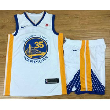 Men's Golden State Warriors #35 Kevin Durant White 2017-2018 Nike Swingman Stitched NBA Jersey With Shorts