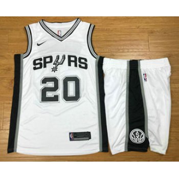 Men's San Antonio Spurs #20 Manu Ginobili White 2017-2018 Nike Swingman Stitched NBA Jersey With Shorts