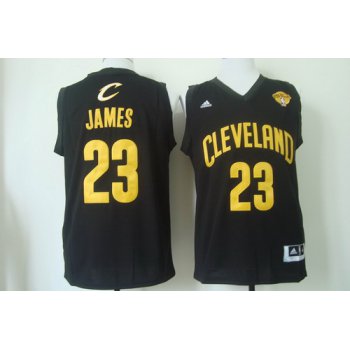 Men's Cleveland Cavaliers #23 LeBron James 2017 The NBA Finals Patch Black With Gold Swingman Jersey