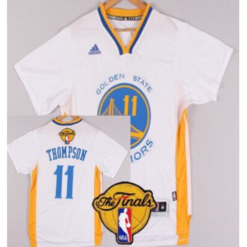Men's Golden State Warriors #11 Klay Thompson White Short-Sleeved 2017 The NBA Finals Patch Jersey