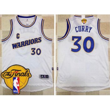Men's Warriors #30 Stephen Curry White New Throwback 2017 The Finals Patch Stitched NBA Jersey