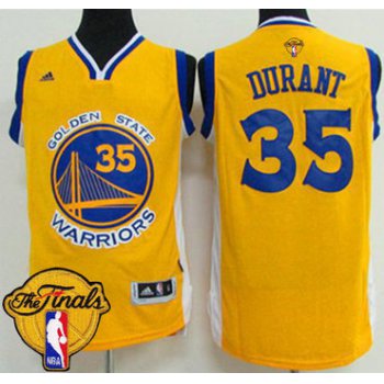 Men's Warriors #35 Kevin Durant Gold 2017 The Finals Patch Stitched NBA Jersey