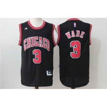 Men's Chicago Bulls #3 Dwyane Wade Black White Revolution 30 Swingman Adidas Basketball Jersey