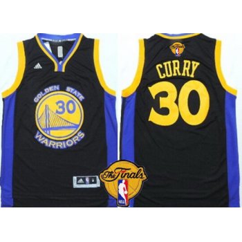 Men's Golden State Warriors #30 Stephen Curry Black With Blue Edge 2016 The NBA Finals Patch Jersey