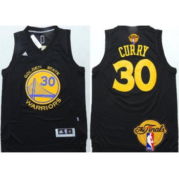 Men's Golden State Warriors #30 Stephen Curry Black With Gold 2016 The NBA Finals Patch Jersey