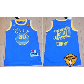 Men's Golden State Warriors #30 Stephen Curry Retro Blue 2016 The NBA Finals Patch Jersey