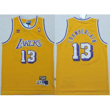 Men's Los Angeles Lakers #13 Wilt Chamberlain 1996-97 Yellow Hardwood Classics Soul Swingman Throwback Jersey