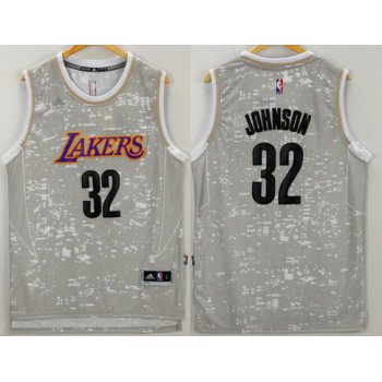 Men's Los Angeles Lakers #32 Magic Johnson Retired Player Adidas 2015 Gray City Lights Swingman Jersey