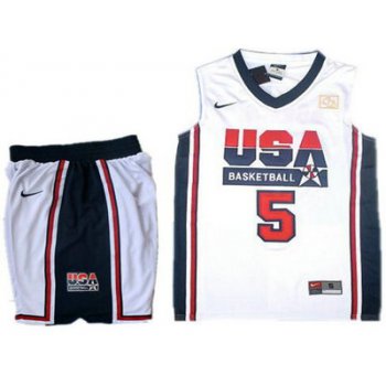 USA Basketball Retro 1992 Olympic Dream Team 5 Kevin Durant White Basketball Suit