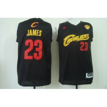 Men's Cleveland Cavaliers #23 LeBron James 2015 The Finals 2014 Black With Red Fashion Jersey