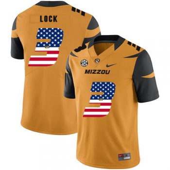 Missouri Tigers 3 Drew Lock Gold USA Flag Nike College Football Jersey