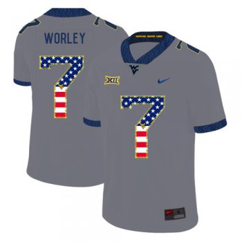 West Virginia Mountaineers 7 Daryl Worley Gray USA Flag College Football Jersey