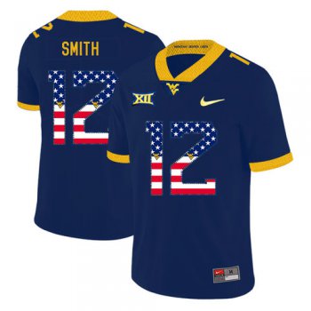 West Virginia Mountaineers 12 Geno Smith Navy USA Flag College Football Jersey