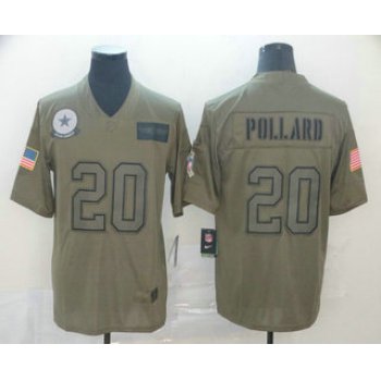 Men's Dallas Cowboys #20 Tony Pollard NEW Olive 2019 Salute To Service Stitched NFL Nike Limited Jersey