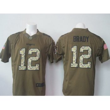 Men's New England Patriots #12 Tom Brady Green Salute To Service 2015 NFL Nike Limited Jersey