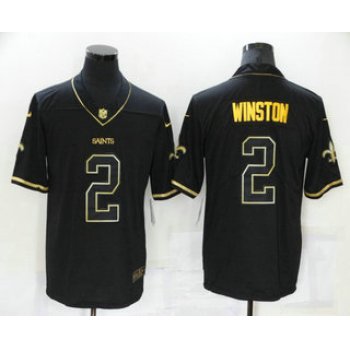 Men's New Orleans Saints #2 Jameis Winston Black Golden Edition Stitched NFL Nike Limited Jersey