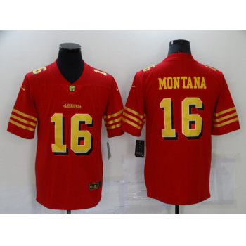 Men's San Francisco 49ers #16 Joe Montana Red Gold 2021 Vapor Untouchable Stitched NFL Nike Limited Jersey