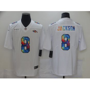 Men Baltimore Ravens 8 Jackson White Nike Rainbow version 2021 NFL Jersey