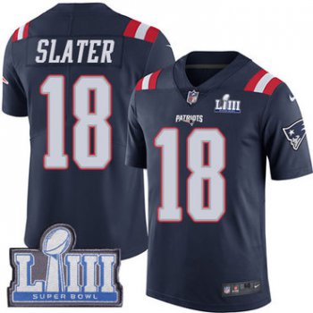 #18 Limited Matthew Slater Navy Blue Nike NFL Youth Jersey New England Patriots Rush Vapor Untouchable Super Bowl LIII Bound
