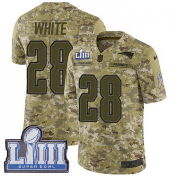 #28 Limited James White Camo Nike NFL Youth Jersey New England Patriots 2018 Salute to Service Super Bowl LIII Bound