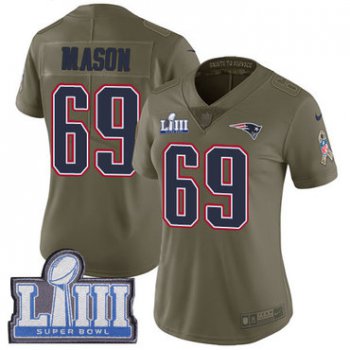 #69 Limited Shaq Mason Olive Nike NFL Women's Jersey New England Patriots 2017 Salute to Service Super Bowl LIII Bound