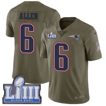 #6 Limited Ryan Allen Olive Nike NFL Youth Jersey New England Patriots 2017 Salute to Service Super Bowl LIII Bound