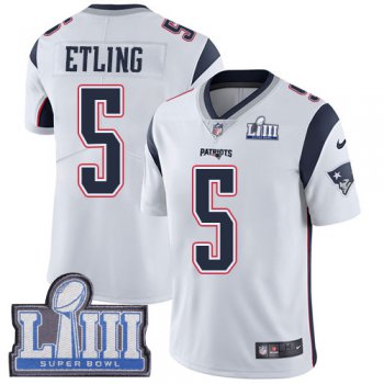 Youth New England Patriots #5 Danny Etling White Nike NFL Road Vapor Untouchable Super Bowl LIII Bound Limited Jersey