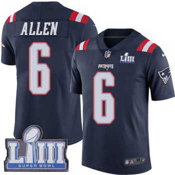 Youth New England Patriots #6 Ryan Allen Navy Blue Nike NFL Rush Vapor Untouchable Super Bowl LIII Bound Limited Jersey