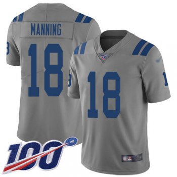 Nike Colts #18 Peyton Manning Gray Men's Stitched NFL Limited Inverted Legend 100th Season Jersey