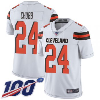 Nike Browns #24 Nick Chubb White Men's Stitched NFL 100th Season Vapor Limited Jersey