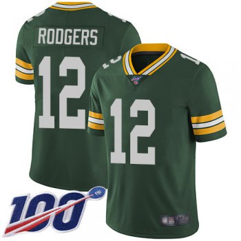 Packers #12 Aaron Rodgers Green Team Color Men's Stitched Football 100th Season Vapor Limited Jersey