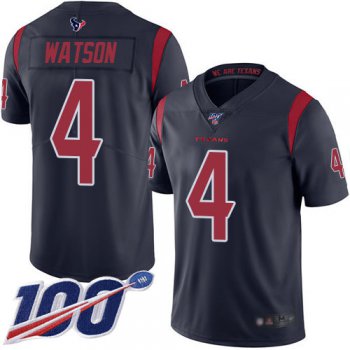 Texans #4 Deshaun Watson Navy Blue Men's Stitched Football Limited Rush 100th Season Jersey