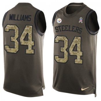 Men's Pittsburgh Steelers #34 DeAngelo Williams Green Salute to Service Hot Pressing Player Name & Number Nike NFL Tank Top Jersey