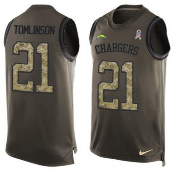 Men's San Diego Chargers #21 LaDainian Tomlinson Green Salute to Service Hot Pressing Player Name & Number Nike NFL Tank Top Jersey