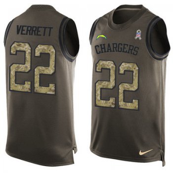 Men's San Diego Chargers #22 Jason Verrett Green Salute to Service Hot Pressing Player Name & Number Nike NFL Tank Top Jersey