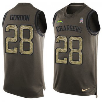 Men's San Diego Chargers #28 Melvin Gordon Green Salute to Service Hot Pressing Player Name & Number Nike NFL Tank Top Jersey