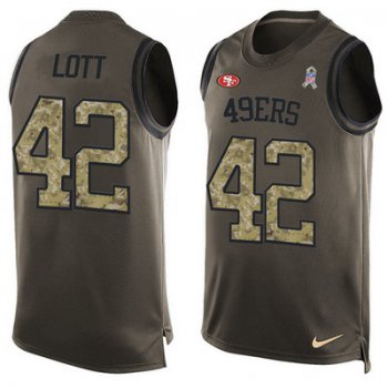 Men's San Francisco 49ers #42 Ronnie Lott Green Salute to Service Hot Pressing Player Name & Number Nike NFL Tank Top Jersey