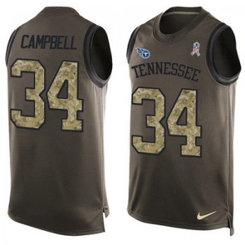 Men's Tennessee Titans #34 Earl Campbell Green Salute to Service Hot Pressing Player Name & Number Nike NFL Tank Top Jersey