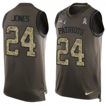 Men's New England Patriots #24 Cyrus Jones Green Salute to Service Hot Pressing Player Name & Number Nike NFL Tank Top Jersey